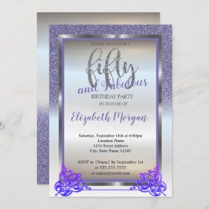 Invitation Elégant Argent, Violet Parties scintillant 50e ann