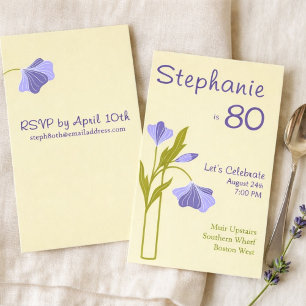 Invitation Élégant Art Déco Floral Lavande 80e Anniversaire