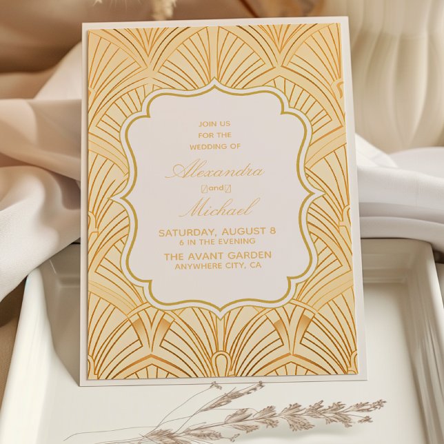 Invitation Elégant Art Déco géométrique Mariage Or blanc (Créateur téléchargé)