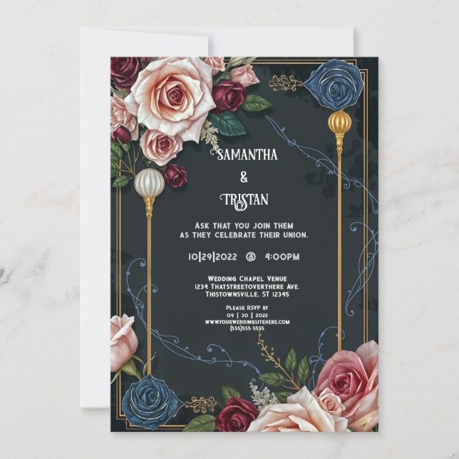 Invitation Elégant Art Déco Rose Vintage Wedding (Devant)