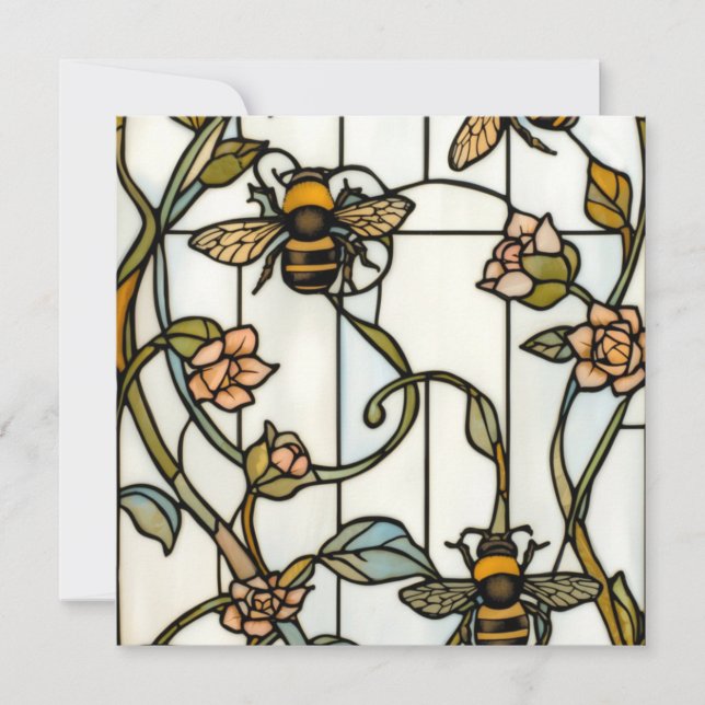 Invitation Elegant art nouveau botanical  bee stain glass (Devant)