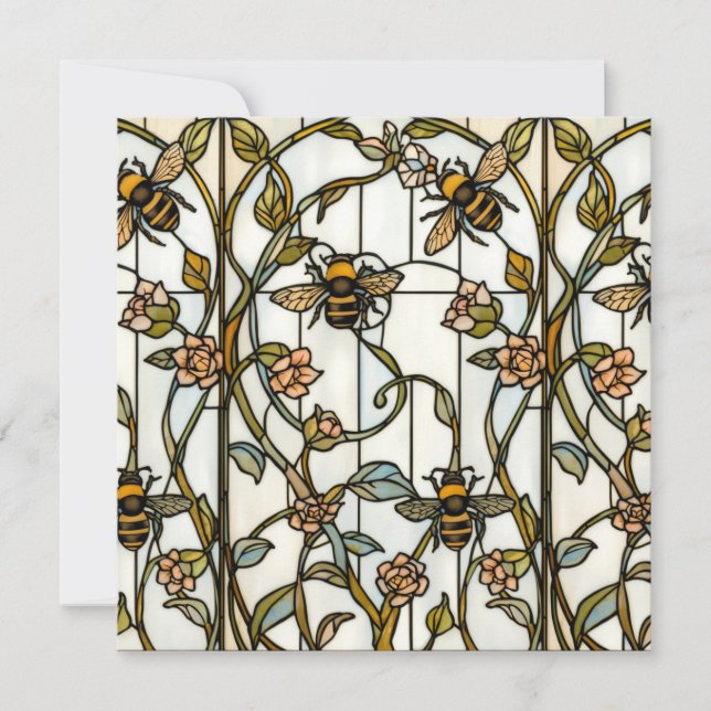 Invitation Elegant art nouveau botanical  bee stain glass (Devant)