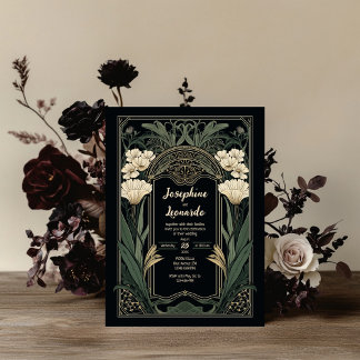 Invitation Elegant Art Nouveau Dark Floral Wedding Invite