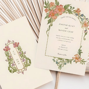 Invitation Élégant Art Nouveau Iris Floral Mariage