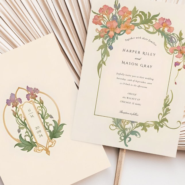 Invitation Élégant Art Nouveau Iris Floral Mariage (Créateur téléchargé)