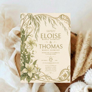 Invitation Élégant Art Nouveau Lily Mariage Botanique Vintage