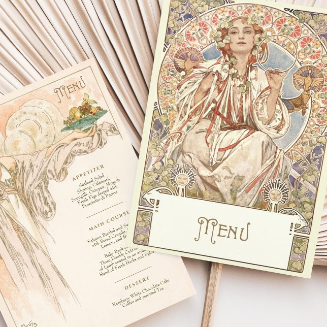 Invitation Elégant Art Nouveau Mariage Menu Dîner Mucha (Créateur téléchargé)