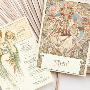 Invitation Elégant Art Nouveau Mariage Menu Dîner Mucha