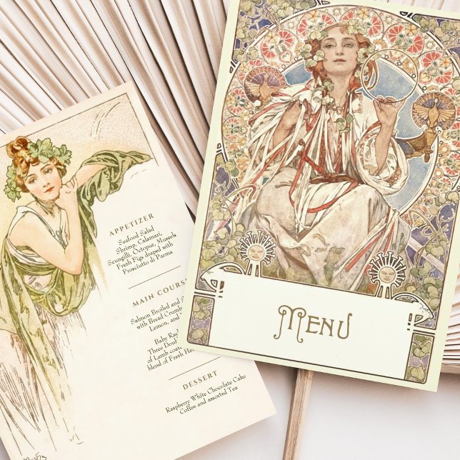 Invitation Elégant Art Nouveau Mariage Menu Dîner Mucha (Créateur téléchargé)