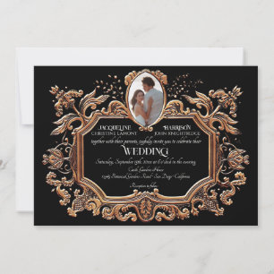 Invitation Elégant Art Nouveau Mariage photo noir et blanc