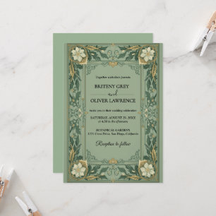 Invitation Élégant Art Nouveau Mucha vintage Fleurs Mariage