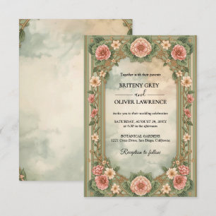Invitation Élégant Art Nouveau Mucha Vintage Floral Mariage