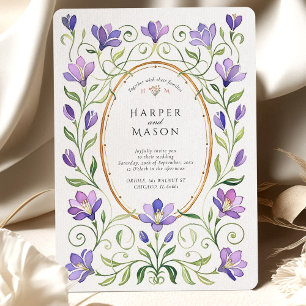 Invitation Élégant Art Nouveau Purple Freesias Mariage