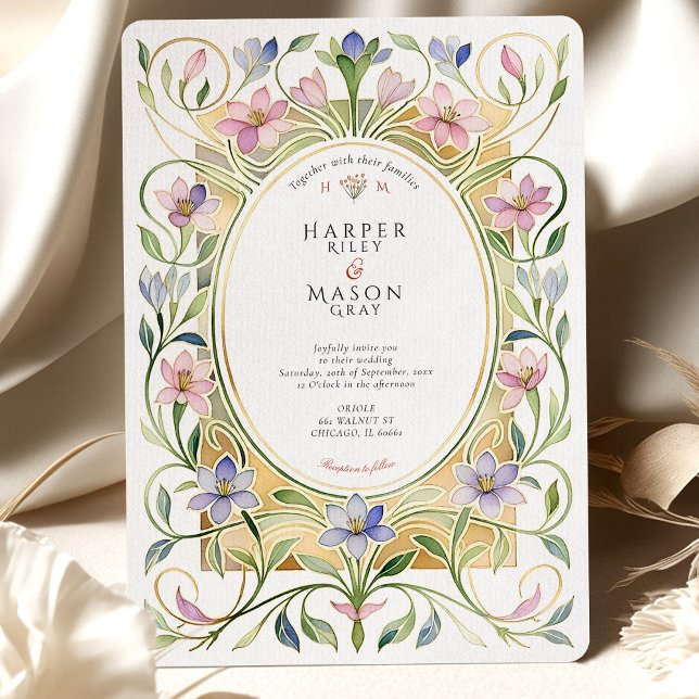 Invitation Elegant Art Nouveau Spring Floral Gold Wedding (Créateur téléchargé)