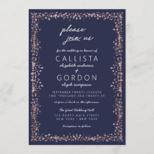 Invitation Elégant Artsy Rose bleu  Gold Mariage frontière