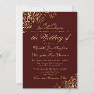 Invitation Elégant Auburn Brown & Gold Classy Mariage formel