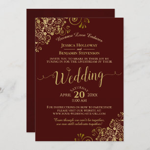 Invitation Élégant Auburn & Gold Virtual Mariage Livestream