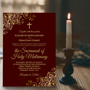 Invitation Élégant Auburn & Or Mariage catholique moderne