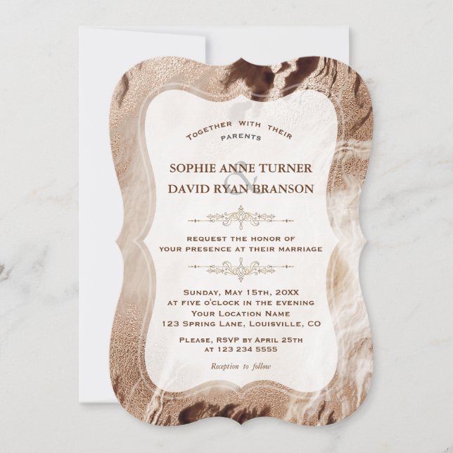 Invitation Élégant Aurum Marble Or Mariage texturé (Devant)