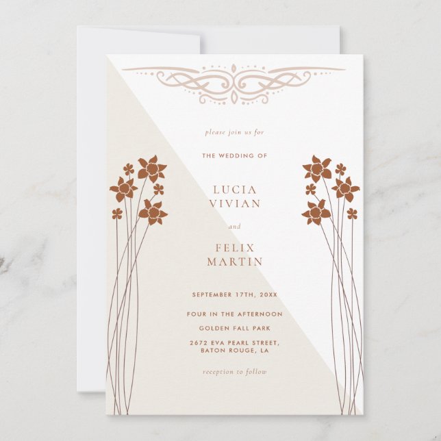 Invitation Élégant Automne 2couleur Floral QR Code Mariage ph (Devant)