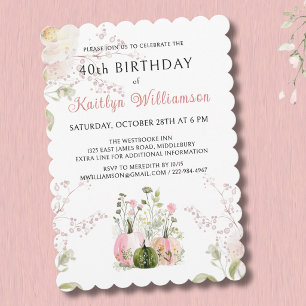Invitation Élégant Automne 40e Anniversaire Rose Fleur de Cit
