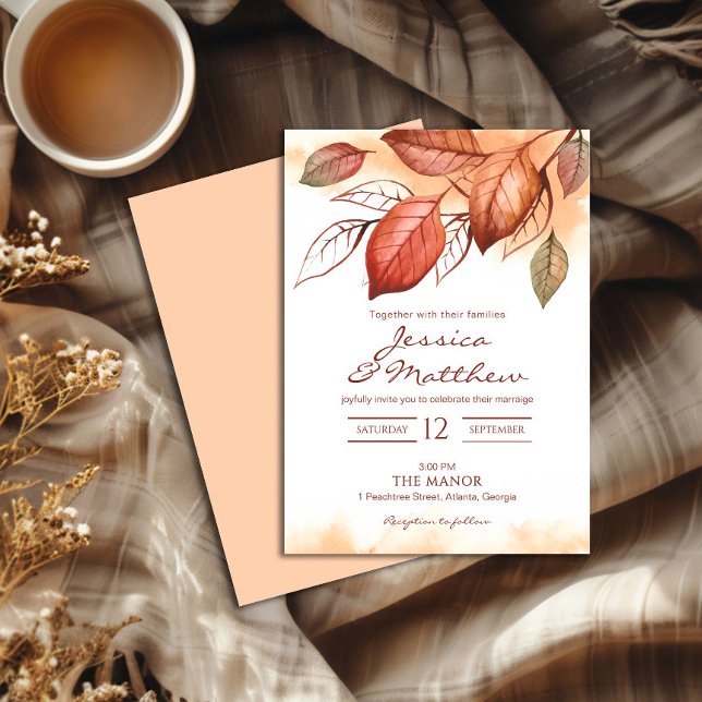 Invitation Elégant automne automne aquarelle Mariage floral (Créateur téléchargé)