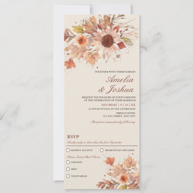Invitation Élégant automne automne Mariage d'aquarelle floral (Devant)