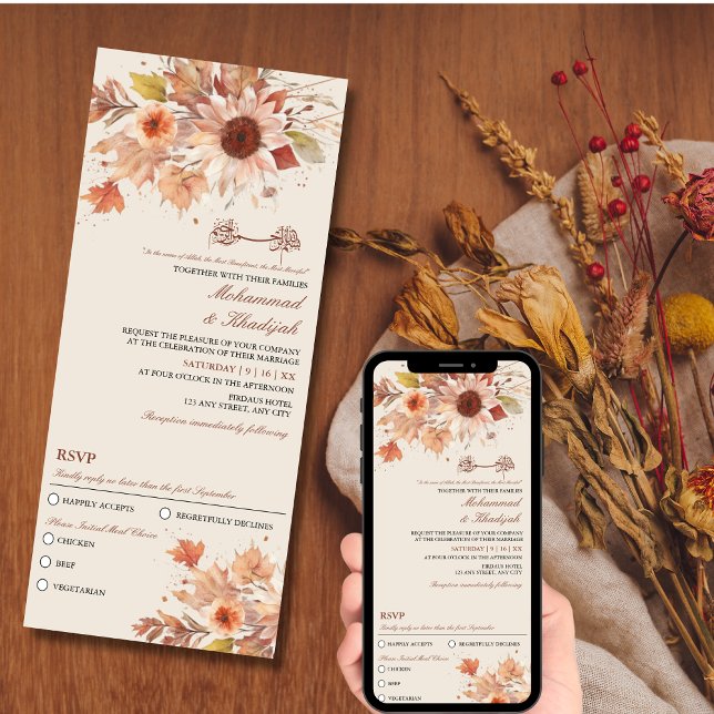 Invitation Elégant automne Floral Aquarelle Mariage musulman (Elegant Autumn Floral Watercolor Muslim Wedding Invitation)