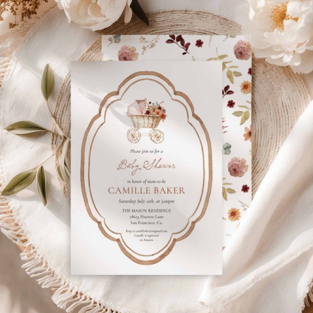 Invitation Elégant automne Floral Bourgogne Baby shower Invit (Elegant Fall Autumn Botanical Baby Shower Invitation)