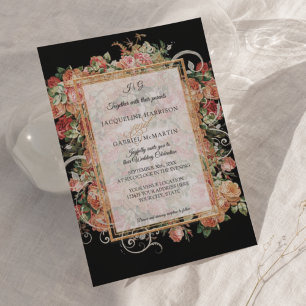 Invitation Elégant automne Floral Bourgogne Blush Floral Gold