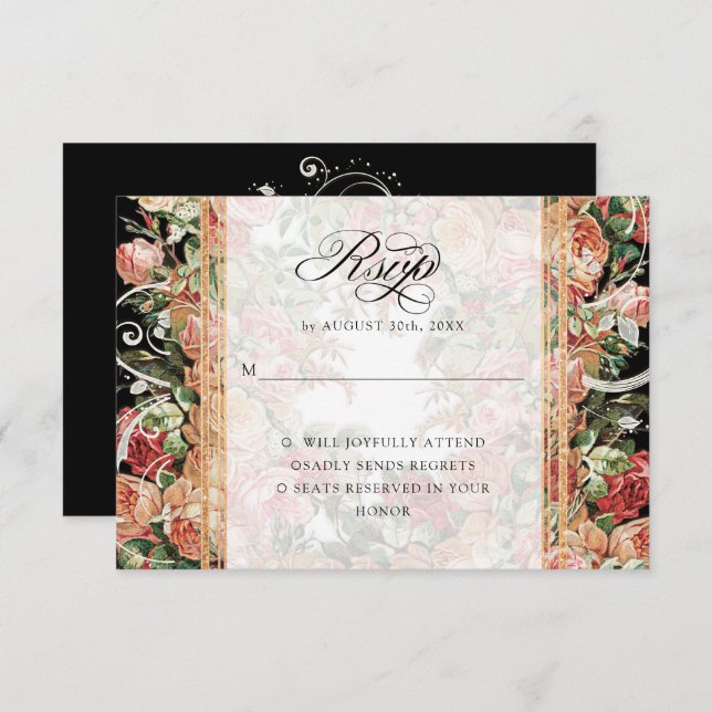 Invitation Elégant automne Floral Bourgogne Blush Floral Gold (Devant / Derrière)
