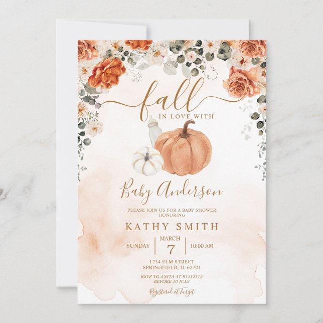 Invitation Élégant automne floral chute en amour Baby shower (Devant)