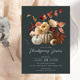 Invitation Elégant automne floral et Citrouille Thanksgiving