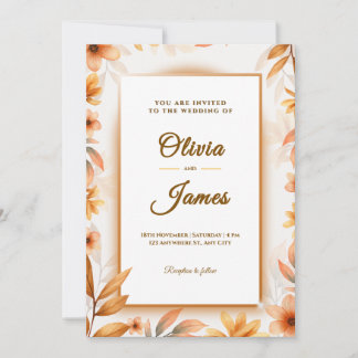 Invitation Élégant automne floral mariage aquarelle