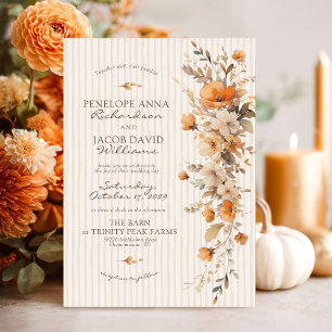 Invitation Élégant Automne Floral Mariage Blanc Cassé Rayé Au
