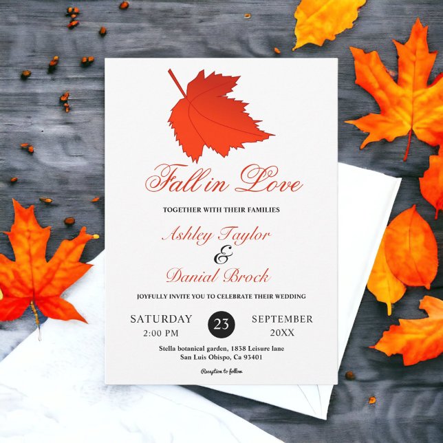 Invitation Élégant automne rouge Feuilles Boho automne Mariag (Créateur téléchargé)