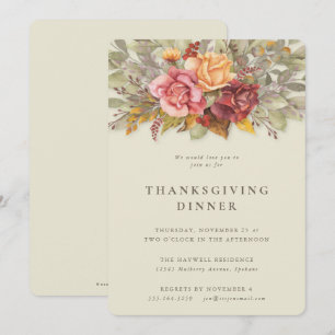 Invitation Élégant Autumnal Floral Frontière Thanksgiving Dîn