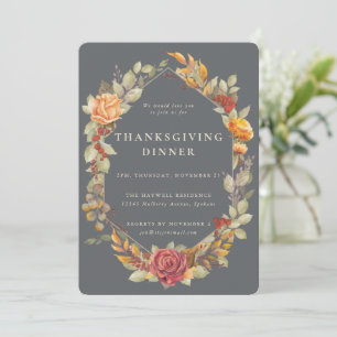 Invitation Élégant Autumnal Floral Frontière Thanksgiving Dîn