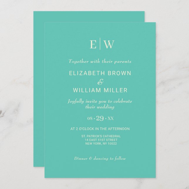Invitation Élégant Awe aquatique simple avec Mariage Monogram (Devant / Derrière)