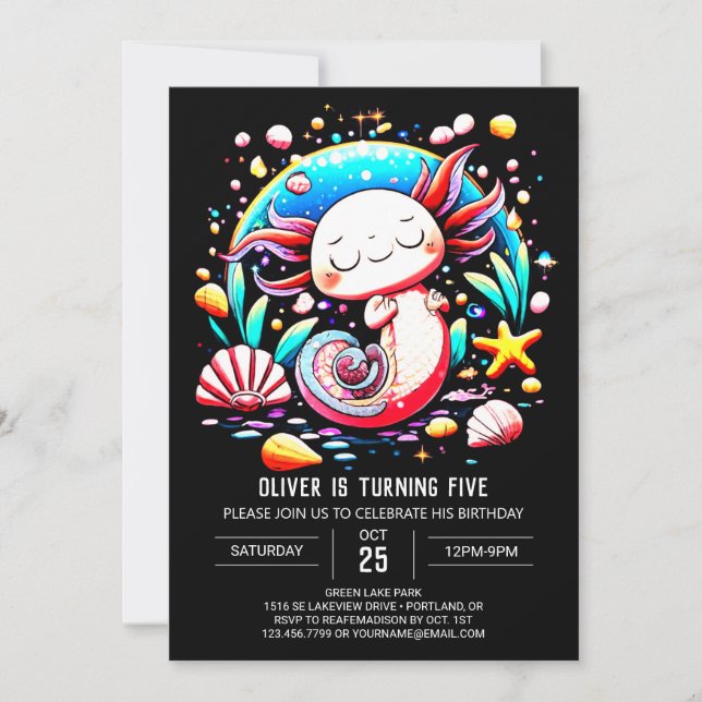 Invitation Elégant Axolotl en ligne fête d'anniversaire (Devant)