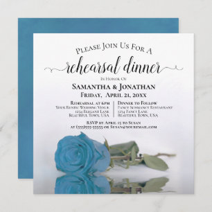 Invitation Élégant Azure Blue Rose Dîner de répétition Mariag