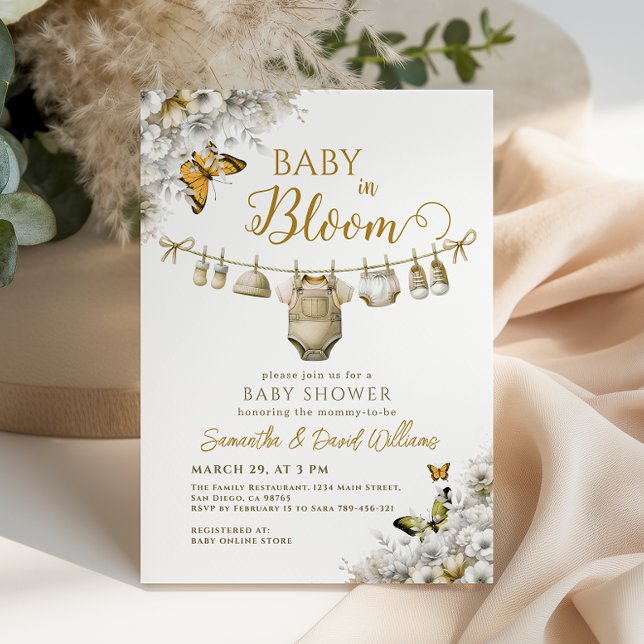 Invitation Elegant Baby in Bloom Floral Clothes Baby Shower (Créateur téléchargé)