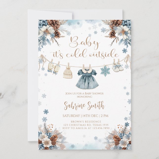 Invitation Elegant Baby it's Cold Outside girl  Baby Shower (Devant)