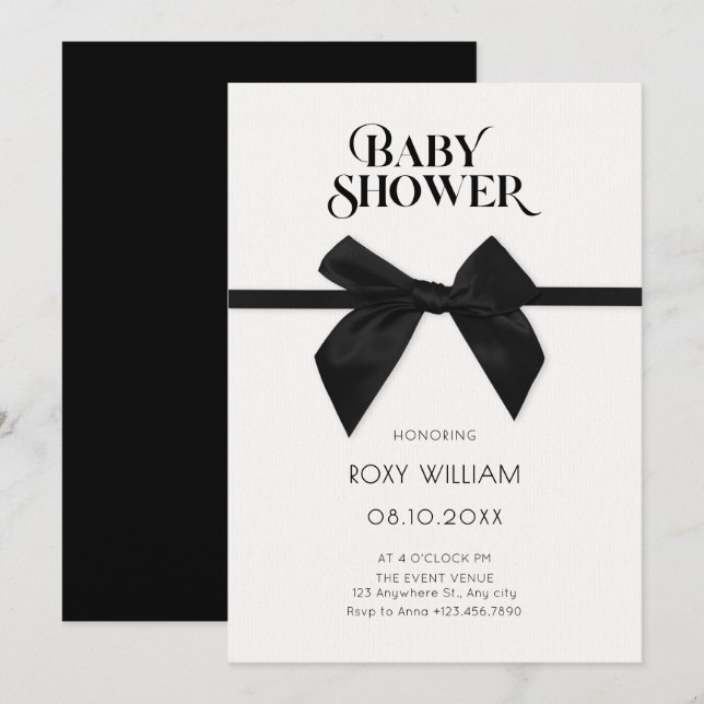 Invitation Élégant baby shower à arc noir (Devant / Derrière)