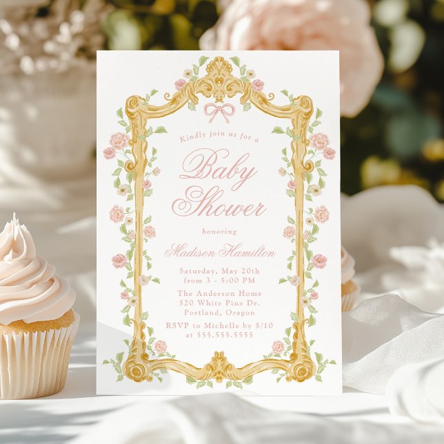 Invitation Élégant Baby shower à cadre rose enchanté (Créateur téléchargé)