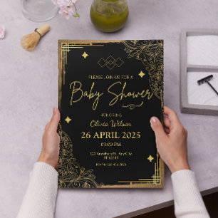Invitation Elégant Baby shower à huile jaune et or