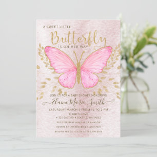 Invitation Elégant Baby shower à papillon rose Foil Gold Invi