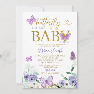 Invitation Élégant Baby shower à papillon violet et or