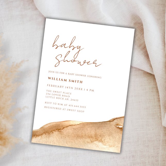 Invitation Élégant Baby shower Abstrait en terre cuite neutre (Elegant Neutral Terracotta Abstract Baby Shower Invitation)