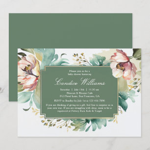 Invitation Elégant Baby shower aquarelle Floral Couples
